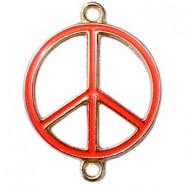 Metalen hangers - tussenzetsels " Peace"  goud / spicy orange